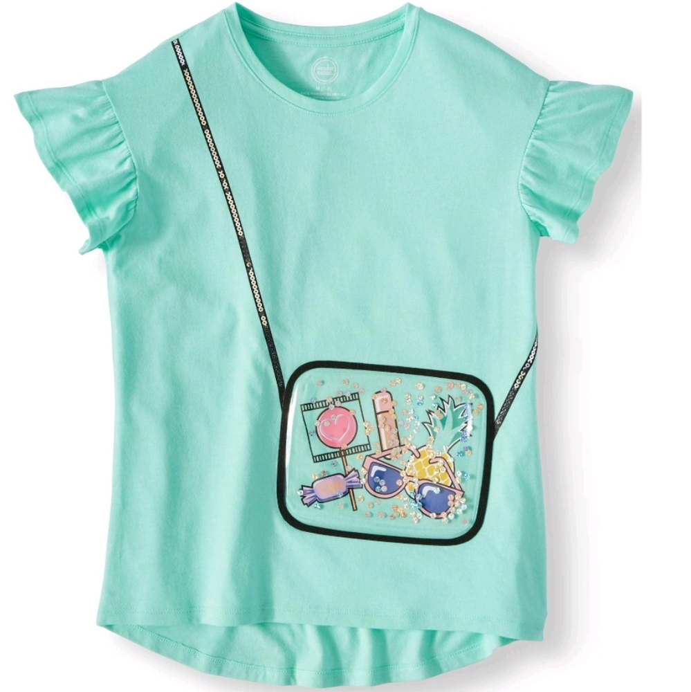 3D embellished Girl's flutter sleeve top shirt XXL